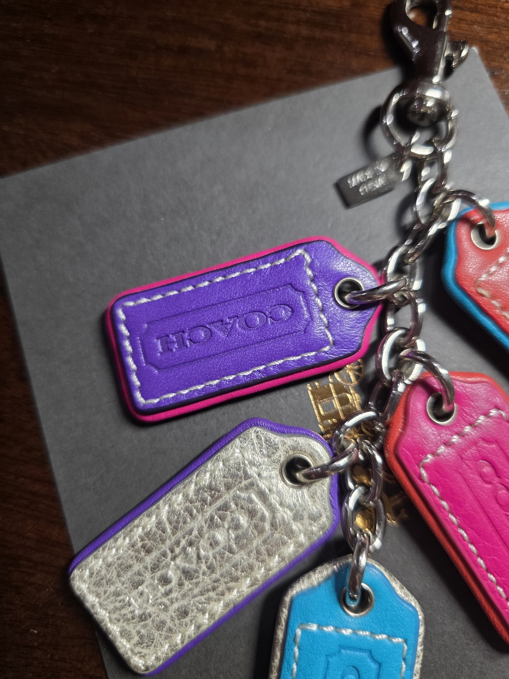 COACH Extremely RARE Multicolor Leather Tag Charm Keychain - Picture 8 of 11